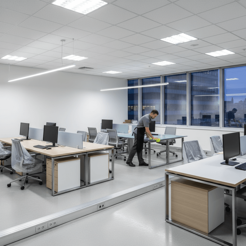 Commercial office space receiving comprehensive professional cleaning service