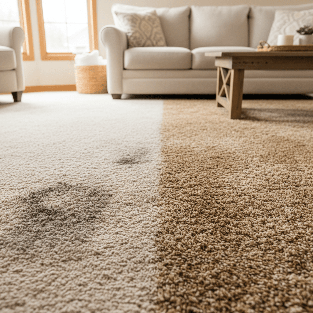 Living room carpet before and after cleaning