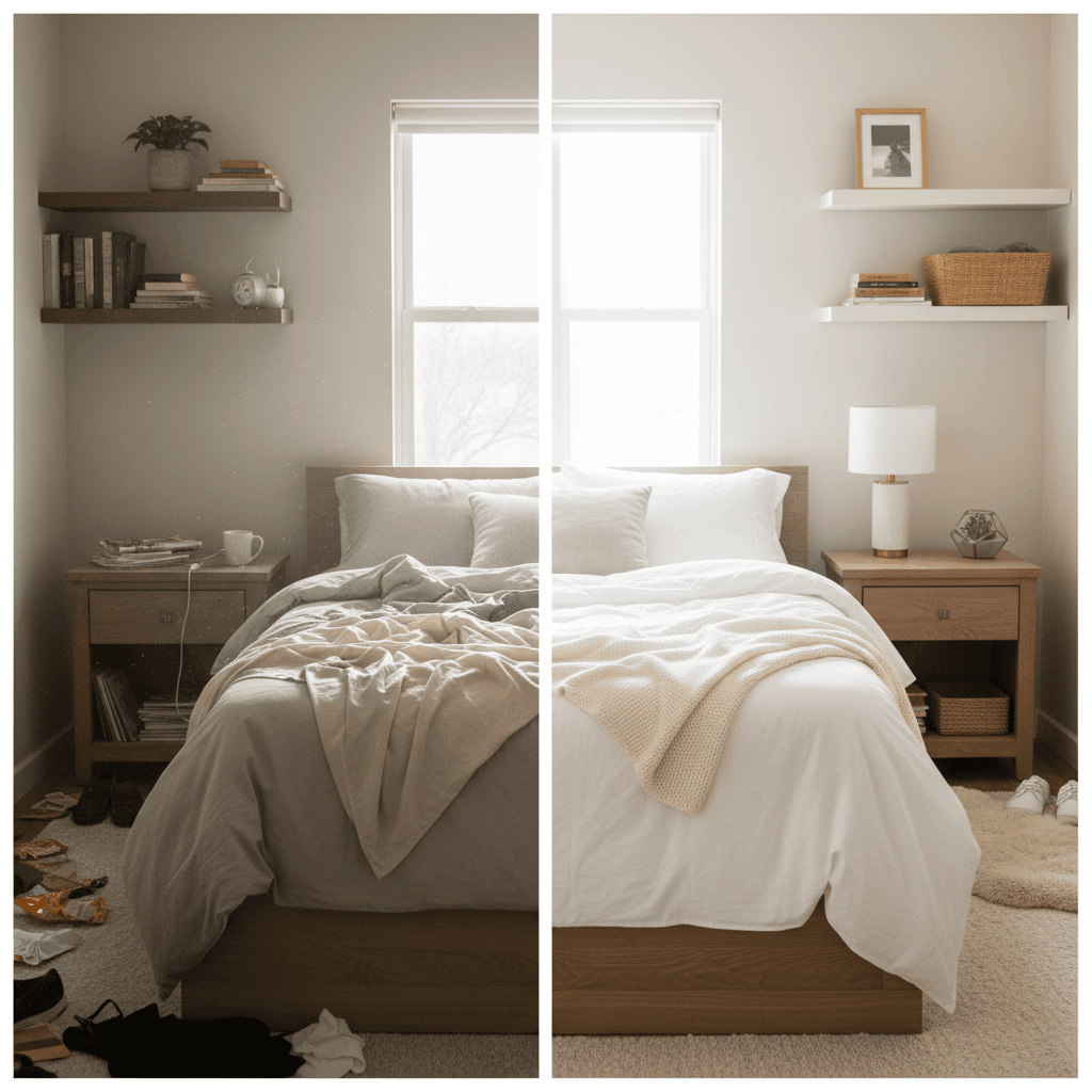 Bedroom before and after cleaning service