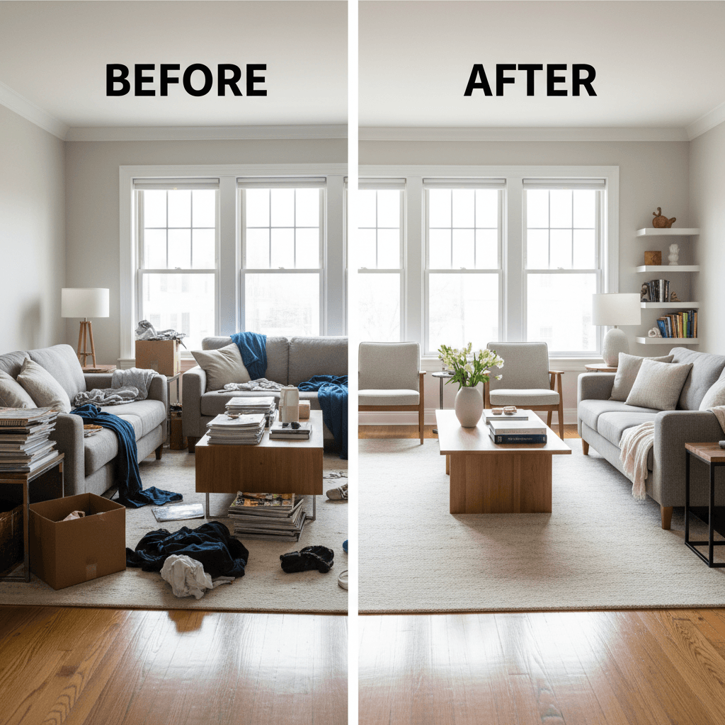 Complete residential living space transformation and deep cleaning results
