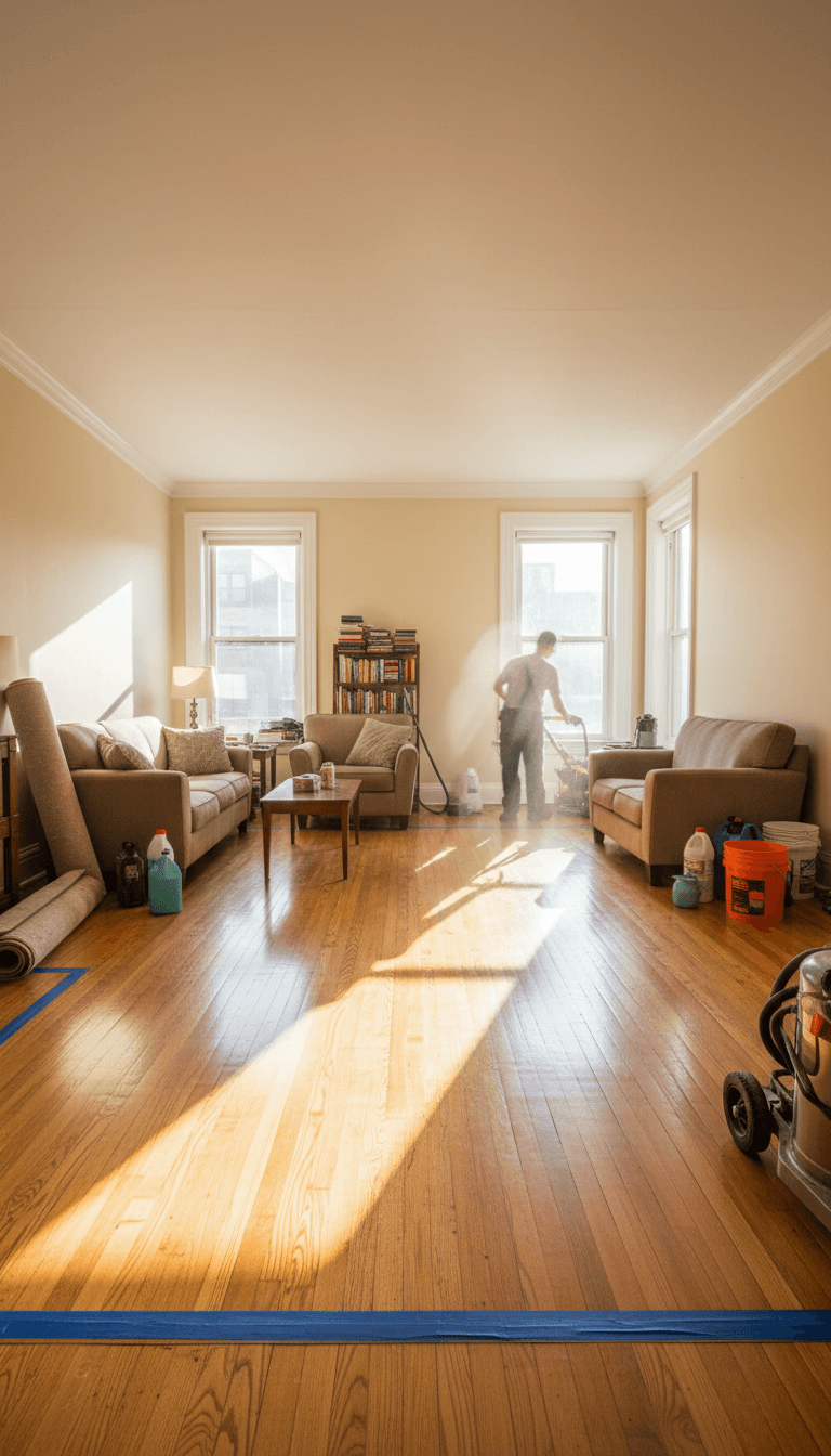 Living room deep cleaning in progress