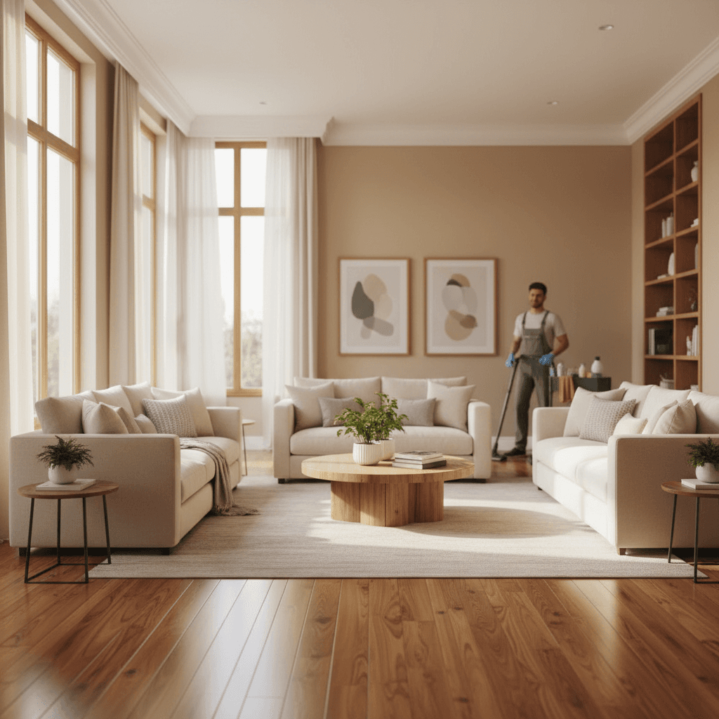 Spotless living room after professional deep cleaning service