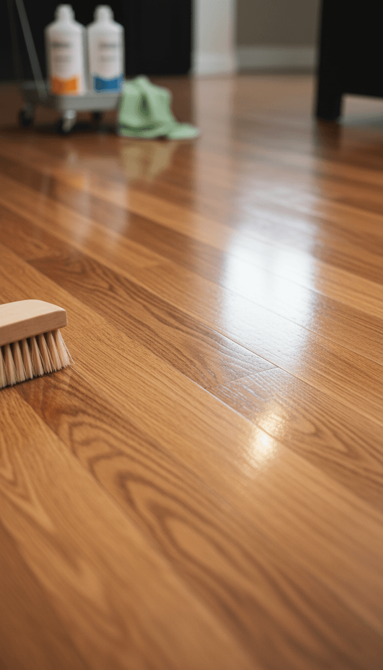Hardwood floor gleaming after professional cleaning