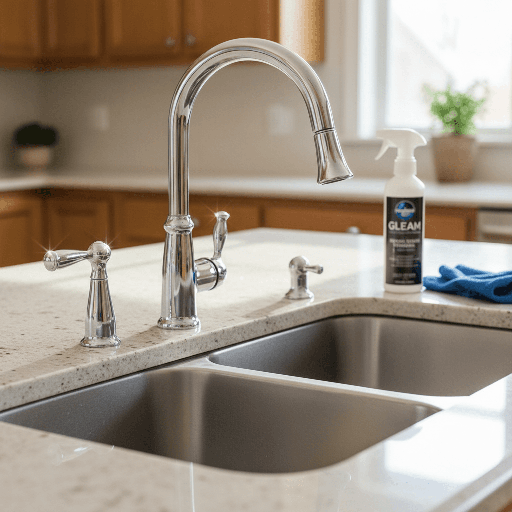 Sparkling kitchen sink and faucet after professional deep clean