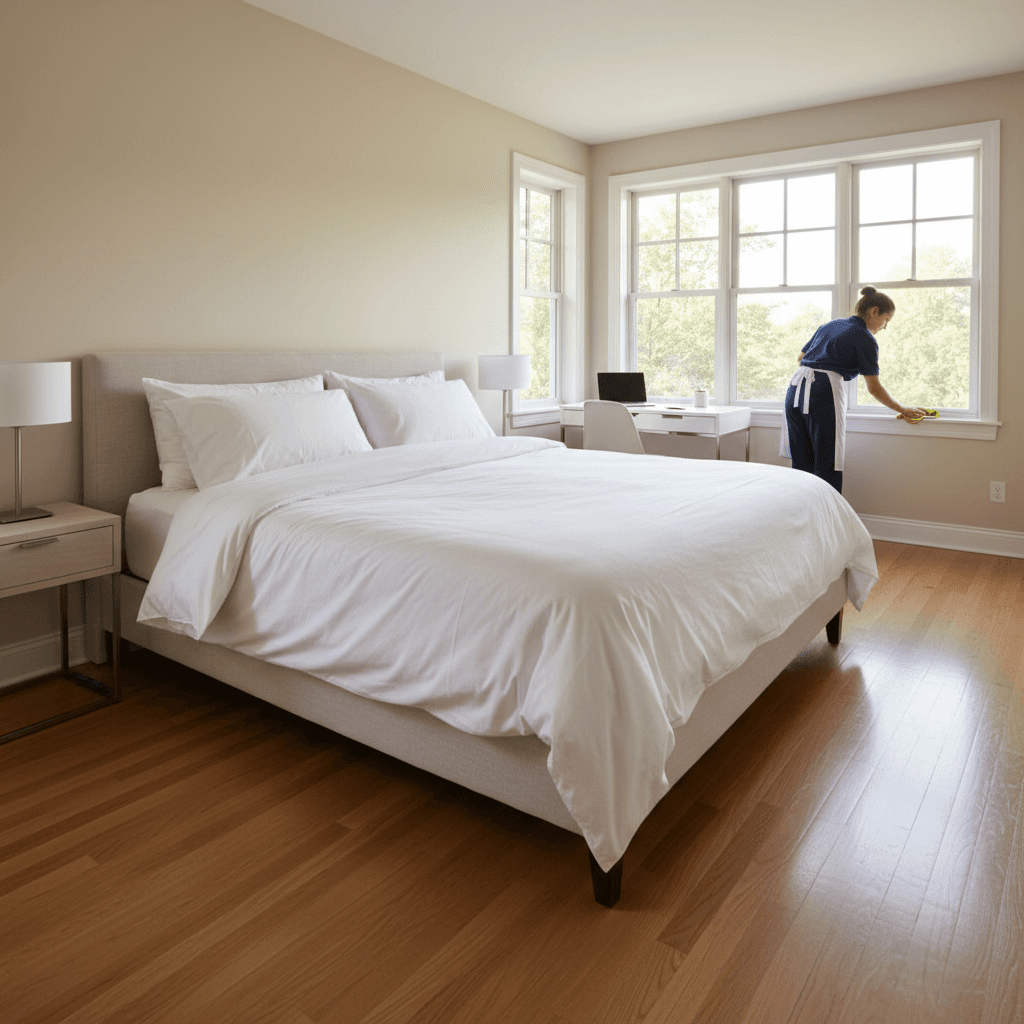 Residential bedroom transformed with professional deep cleaning service