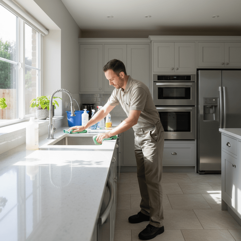 Residential kitchen deep cleaning in progress